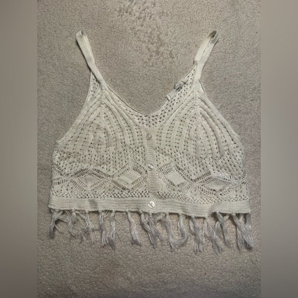Chic Crochet Fringe Tank Top in Cream
